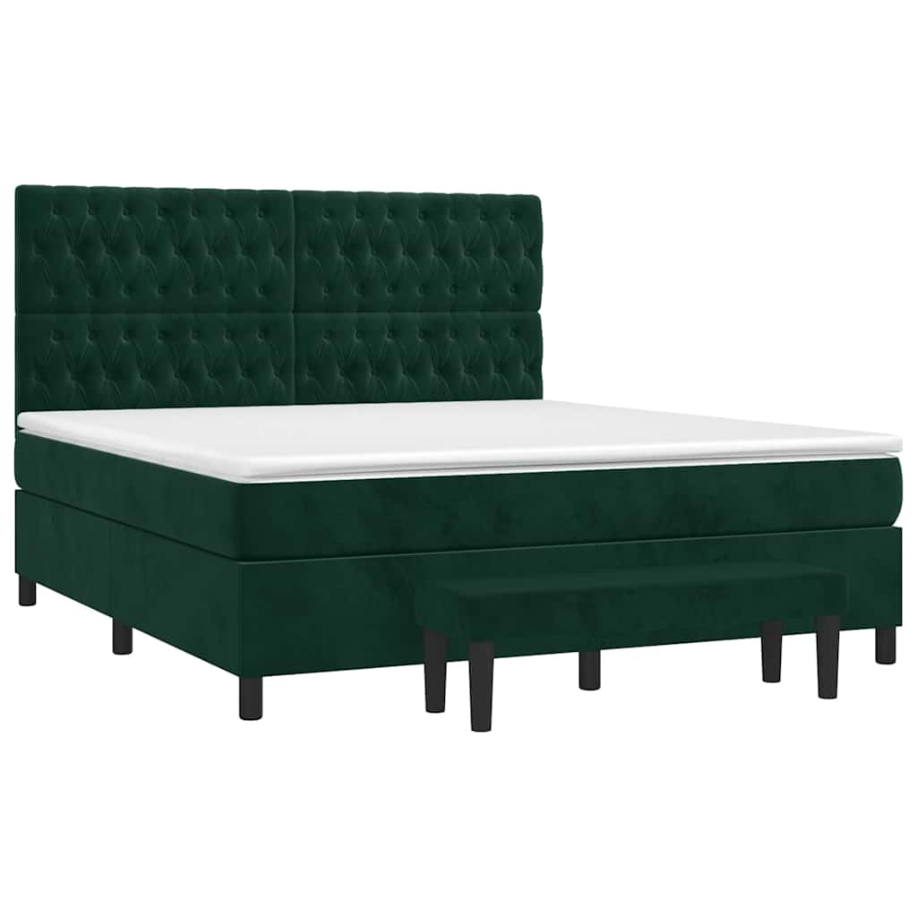 Cama com molas/colchão 180x200 cm veludo verde-escuro