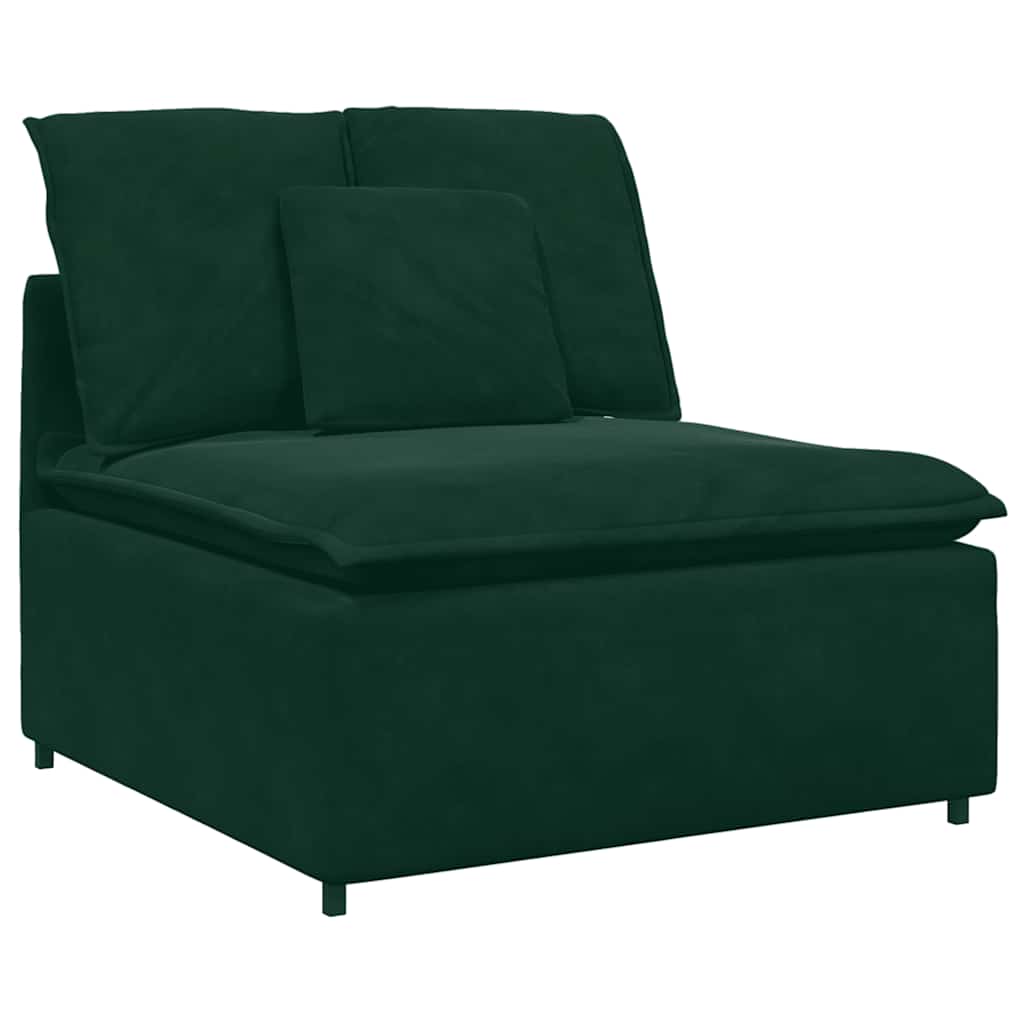 Sofá modular com pufes e almofadas verde-escuro