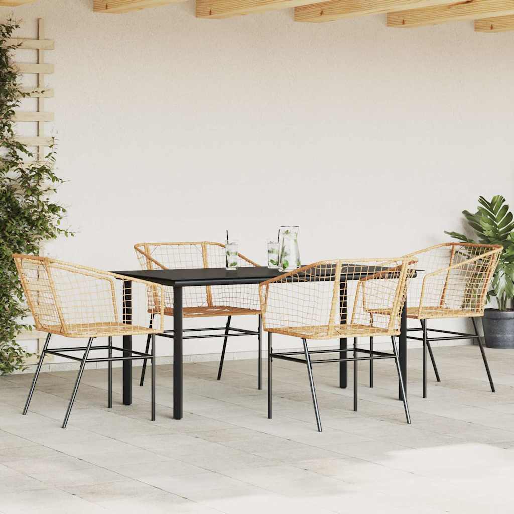 Conjunto jantar jardim 5 peças vidro vime PE castanho
