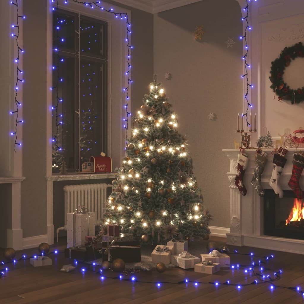 Cordão de luzes com 150 leds 15 m PVC azul