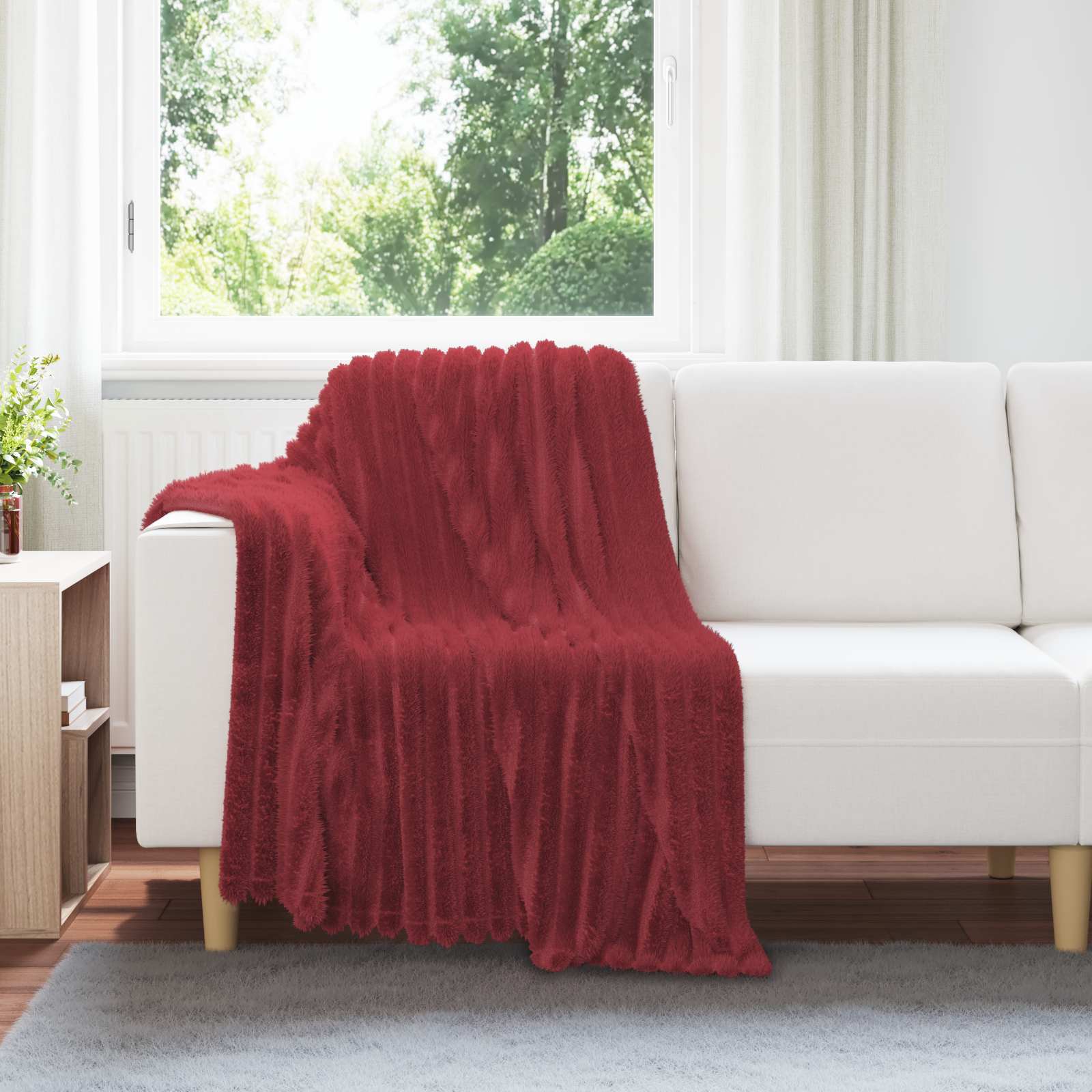 Cobertor vermelho bordeaux 150 x 130 cm lã