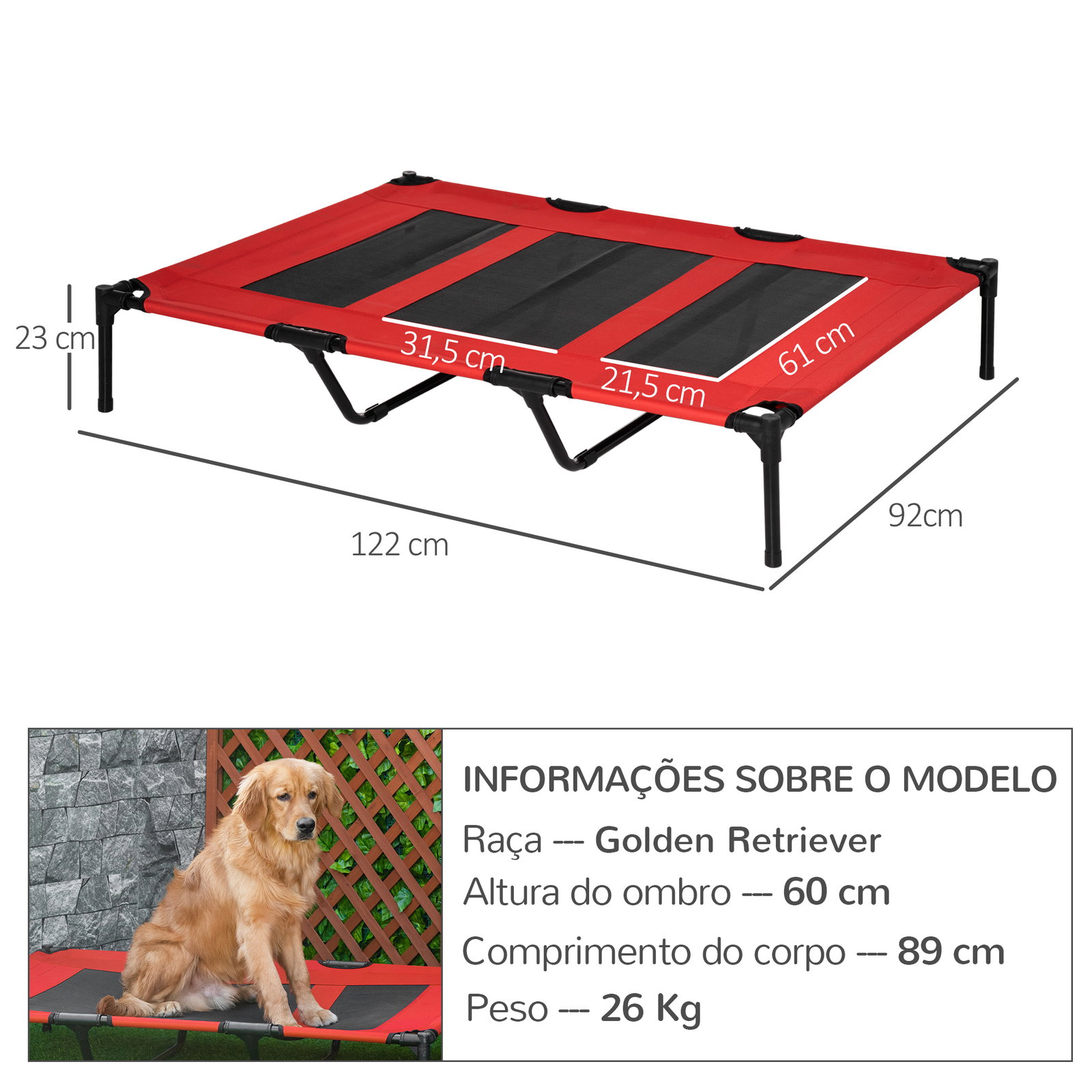 Cama para Animais de Estimação Cama Elevada para Cães Gatos com Tecido Transpirável para Dormir Relaxar Exterior Jardim Terraço