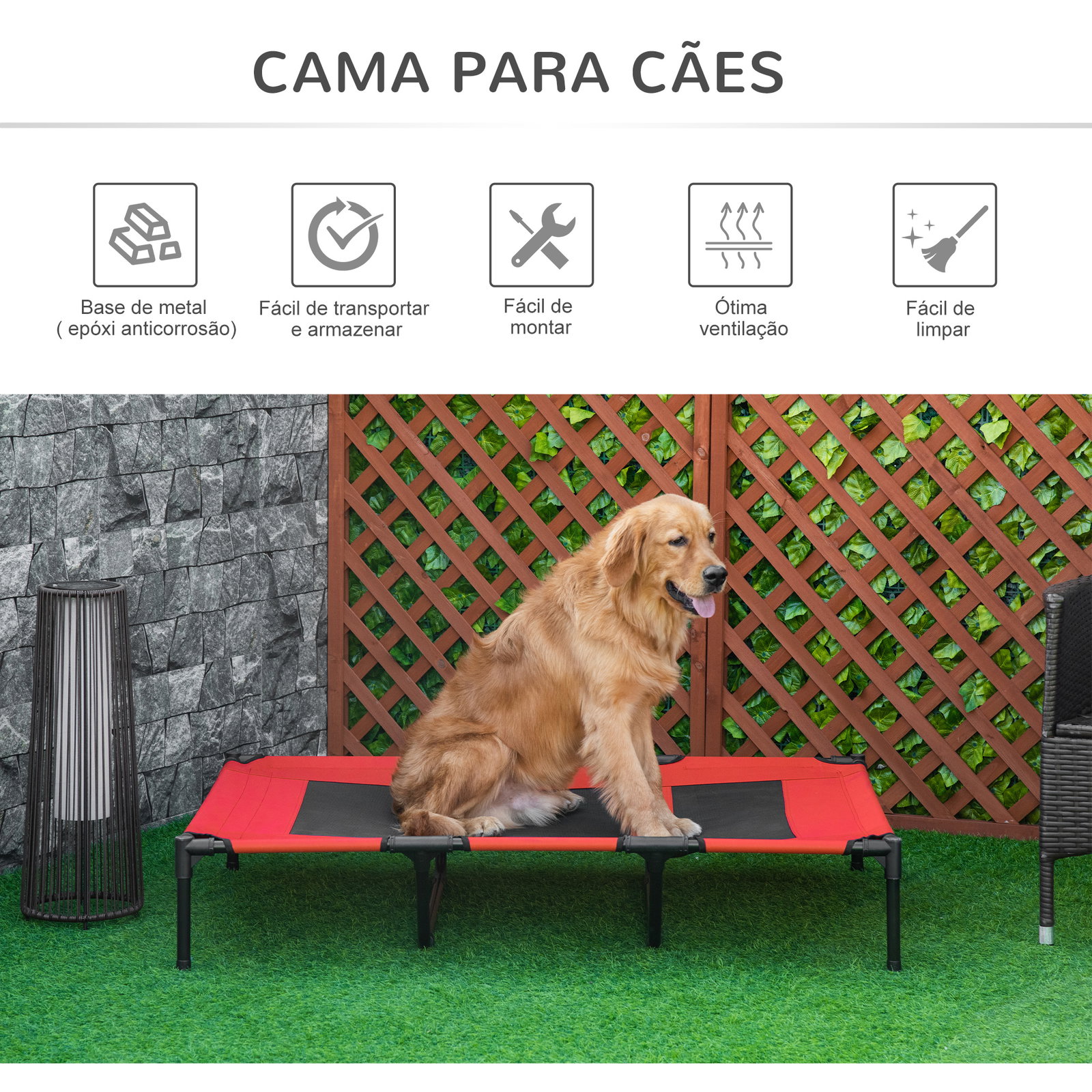 Cama para Animais de Estimação Cama Elevada para Cães Gatos com Tecido Transpirável para Dormir Relaxar Exterior Jardim Terraço