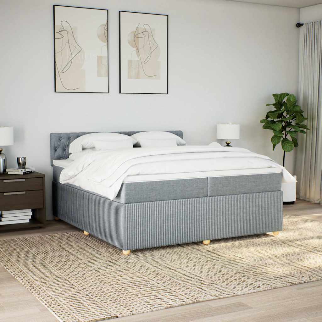 Cama com molas/colchão 200x200 cm tecido cinza-claro