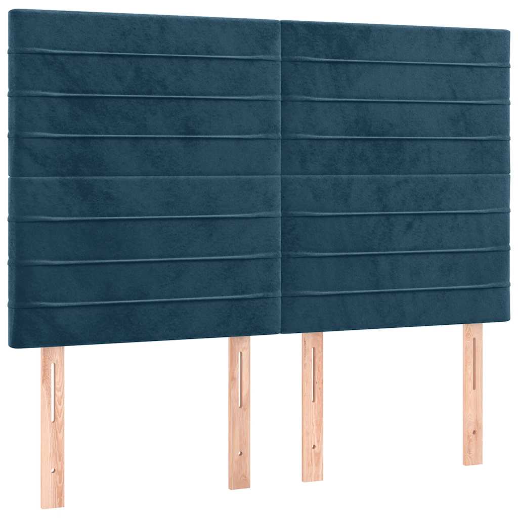 Cabeceira cama c/ luzes LED veludo 144x5x118/128cm azul-escuro