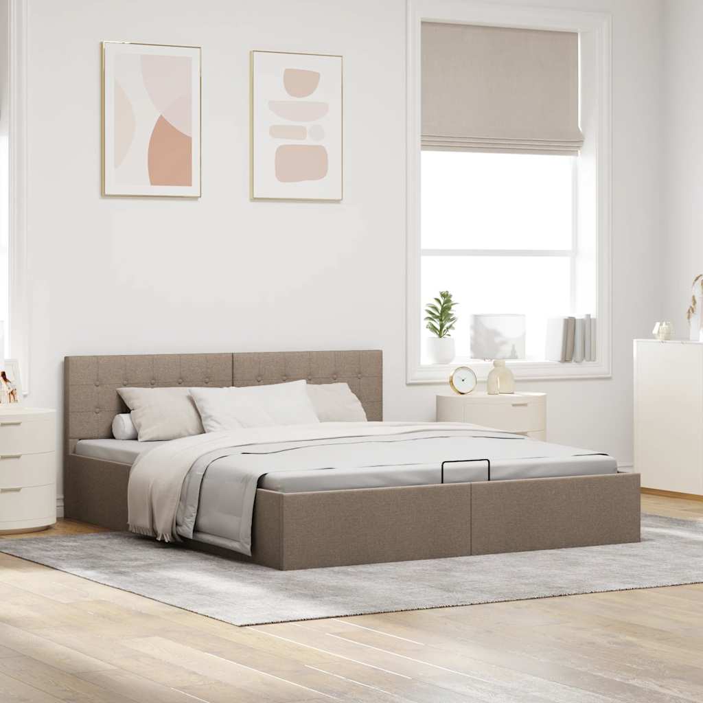 Cama hidráulica c/ arrumação 160x200cm tecido cinza-acastanhado