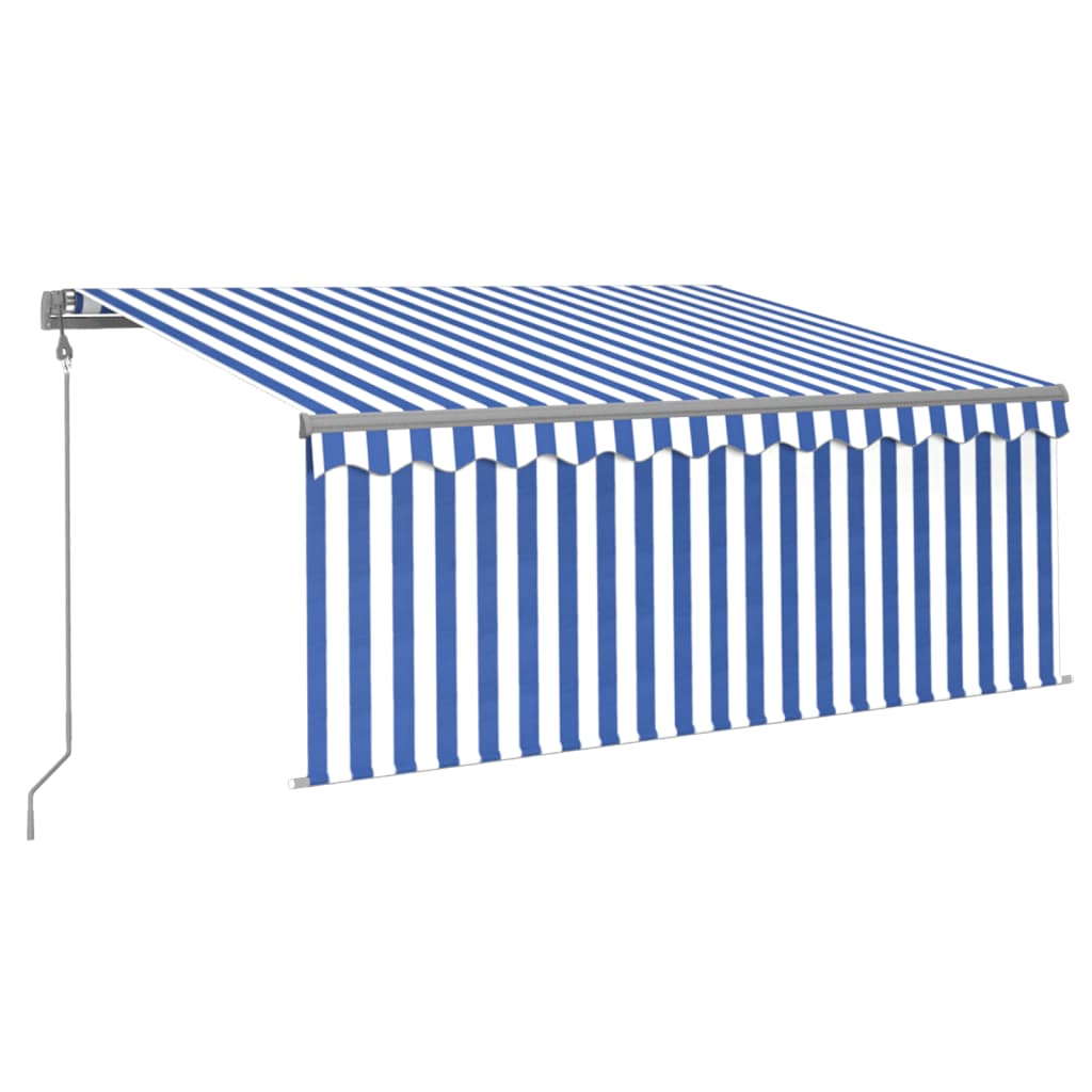 Toldo autom. c/ estore/LED/sensor vento 3,5x2,5m azul/branco