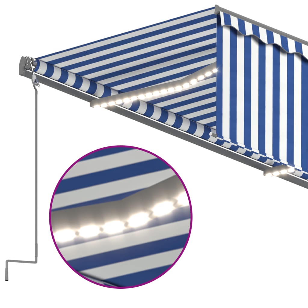 Toldo autom. c/ estore/LED/sensor vento 3,5x2,5m azul/branco