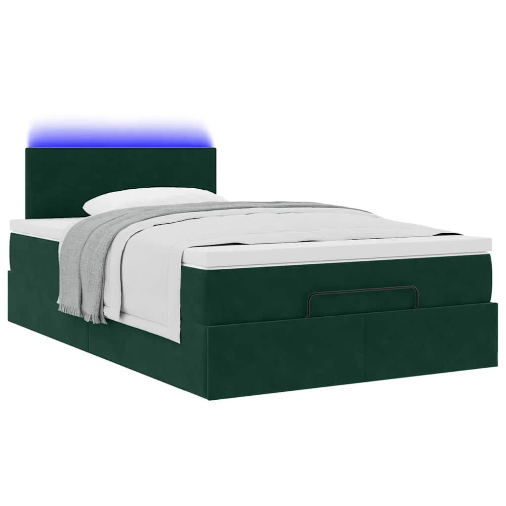 Estrutura de cama otomana com colchão verde escuro veludo