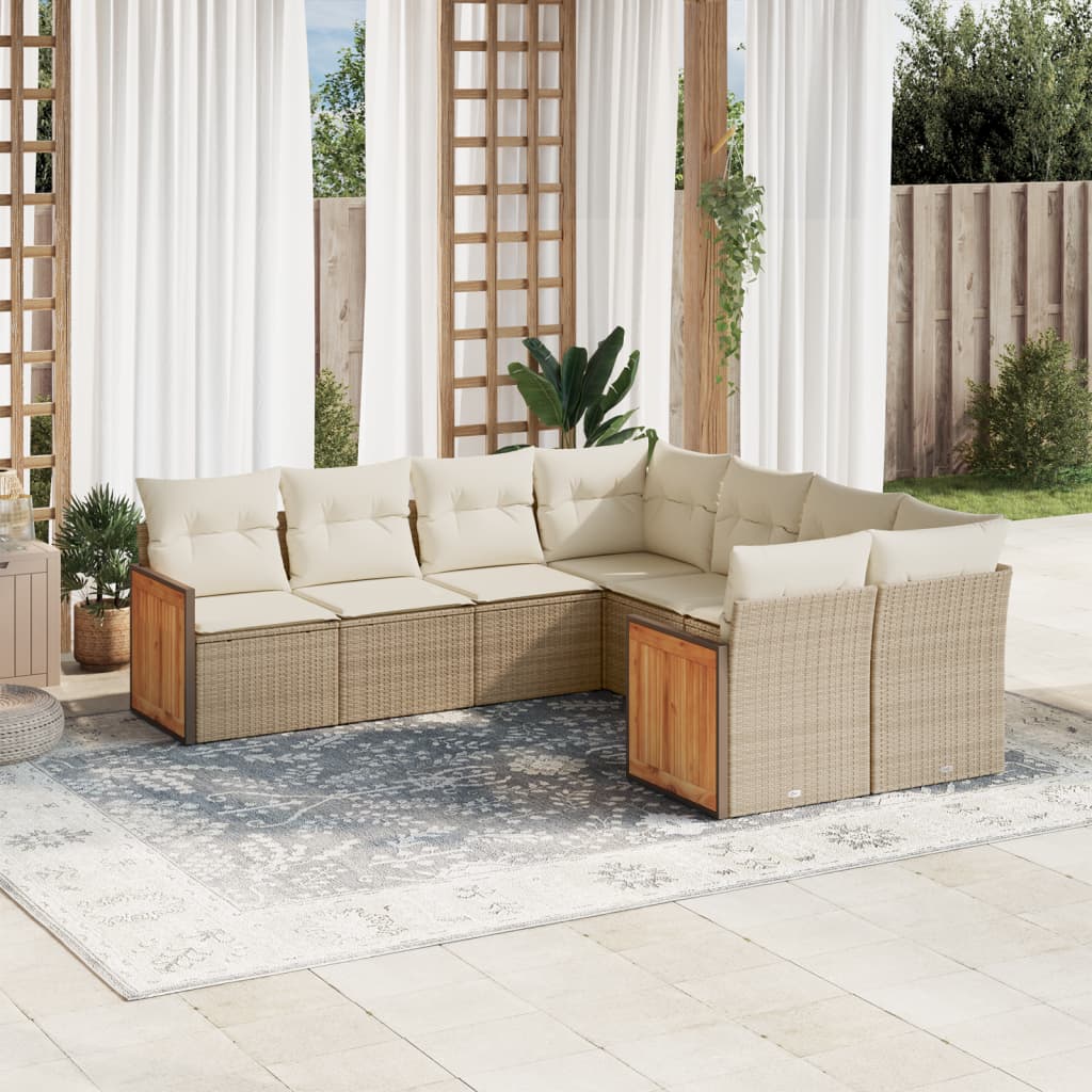 8 Pcs conjunto de sofás p/ jardim com almofadões vime PE bege
