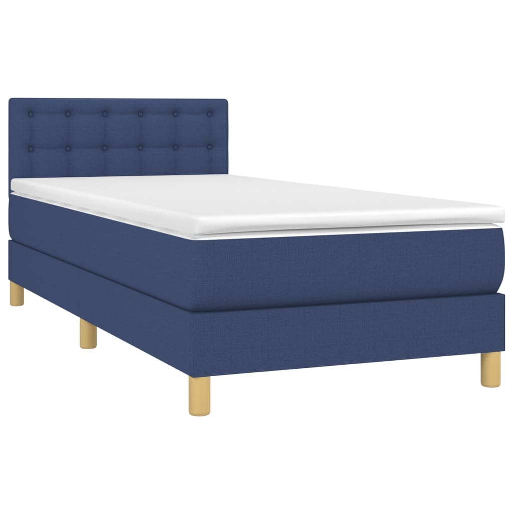 Cama box spring c/ colchão e LED 90x190 cm tecido azul