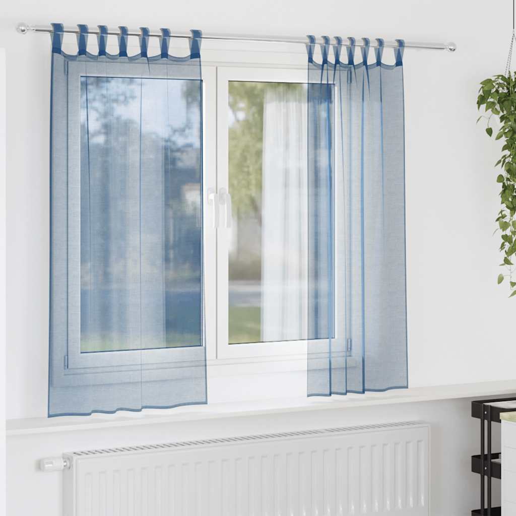 Cortinas de voile com laços 2 pcs azul real 140x140 cm