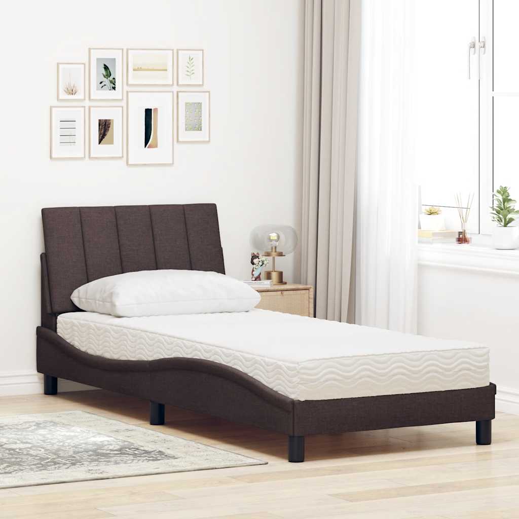 Cama com colchão hanko 80x200 cm tecido castanho-escuro