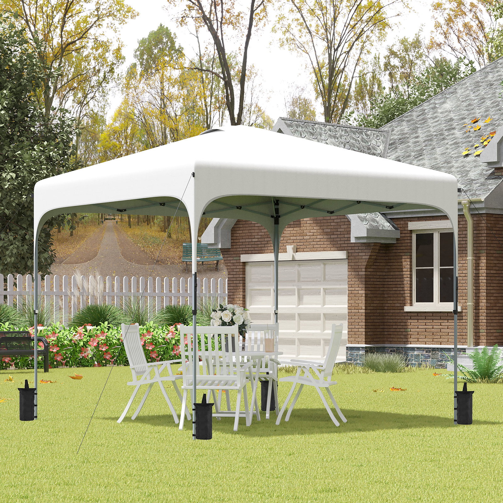 Tenda Dobrável 2,5x2,5x2,68cm Tenda de Jardim com Proteção UV 50+ Altura Ajustável com 4 Bolsas de Areia e Bolsa de Transporte p