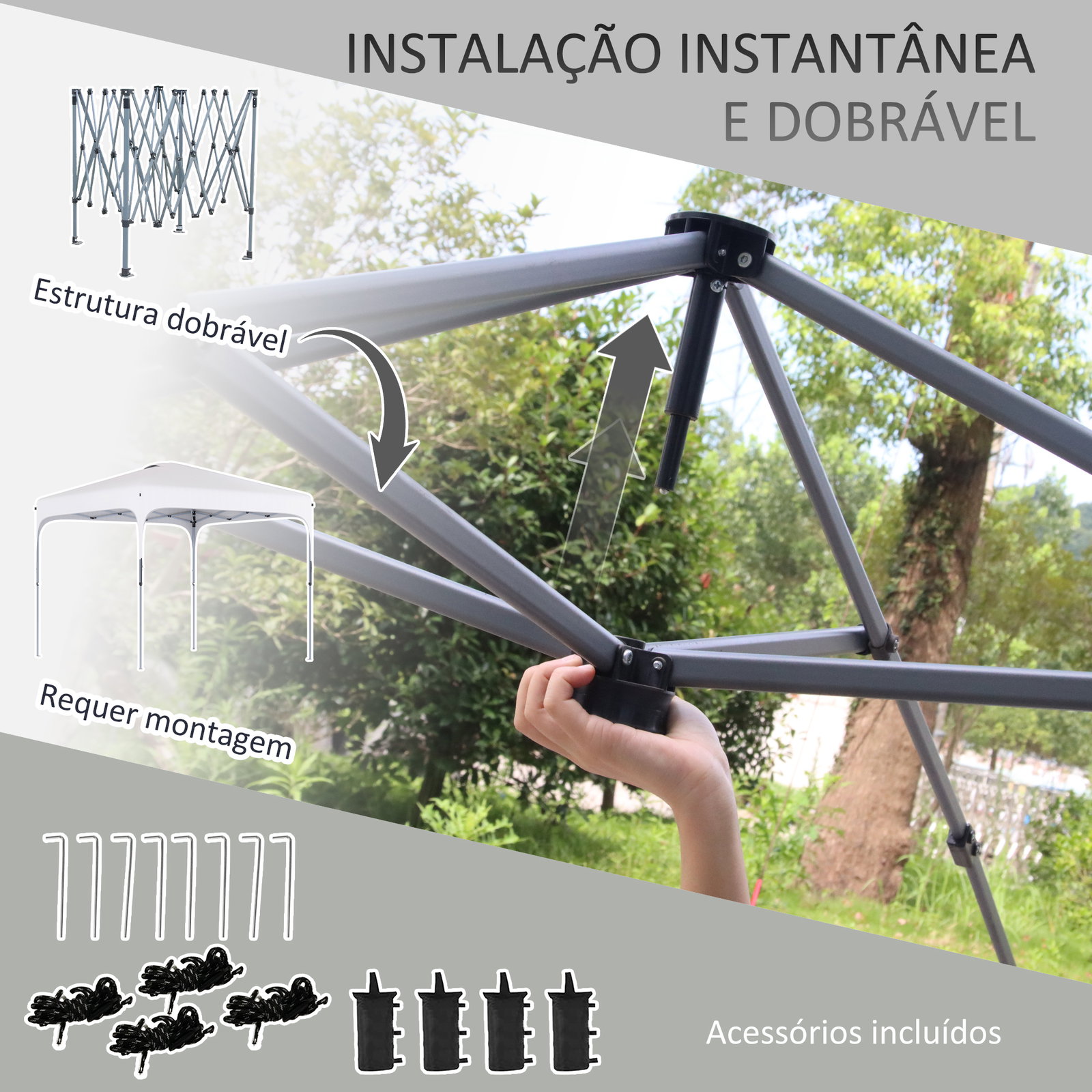 Tenda Dobrável 2,5x2,5x2,68cm Tenda de Jardim com Proteção UV 50+ Altura Ajustável com 4 Bolsas de Areia e Bolsa de Transporte p