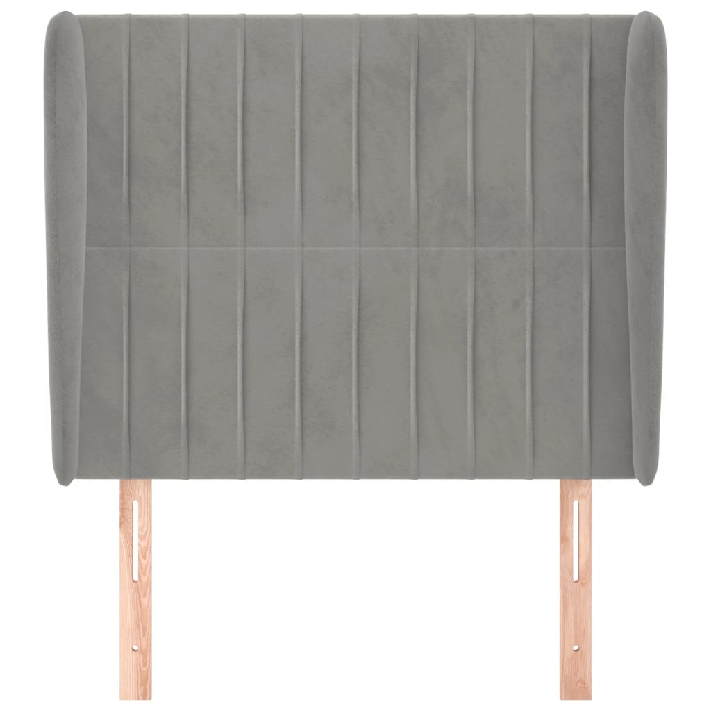 Cabeceira de cama c/ abas veludo 83x23x118/128cm cinzento-claro