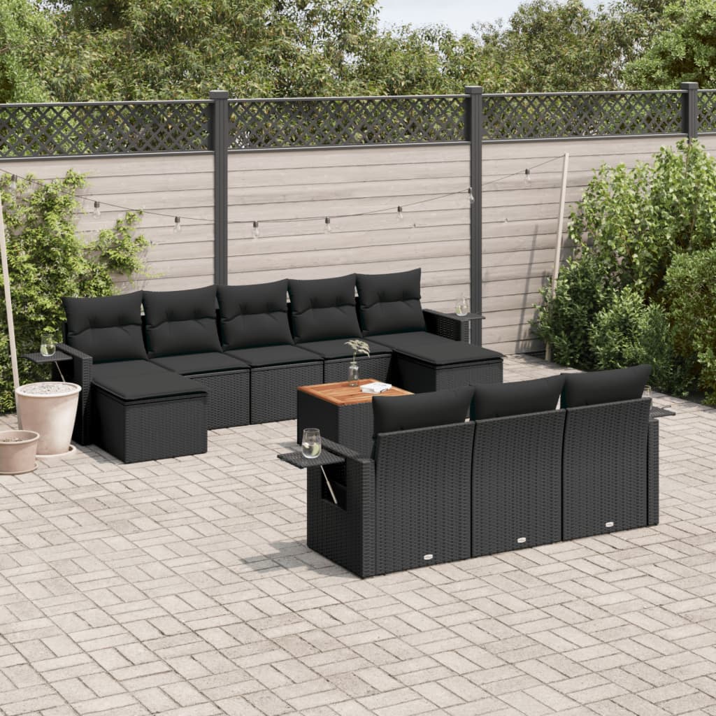 11 Pcs conjunto sofás de jardim c/ almofadões vime PE preto