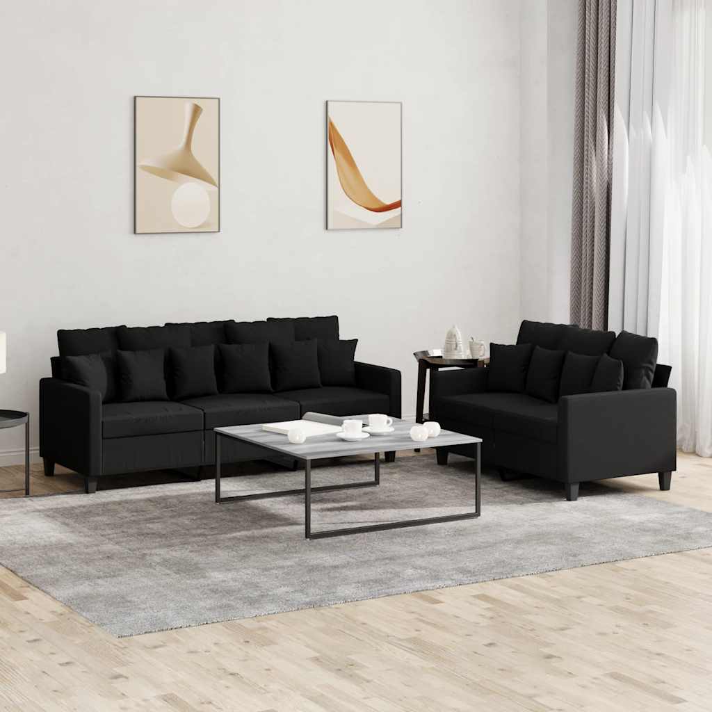 2 Pcs conjunto de sofás com almofadões tecido preto