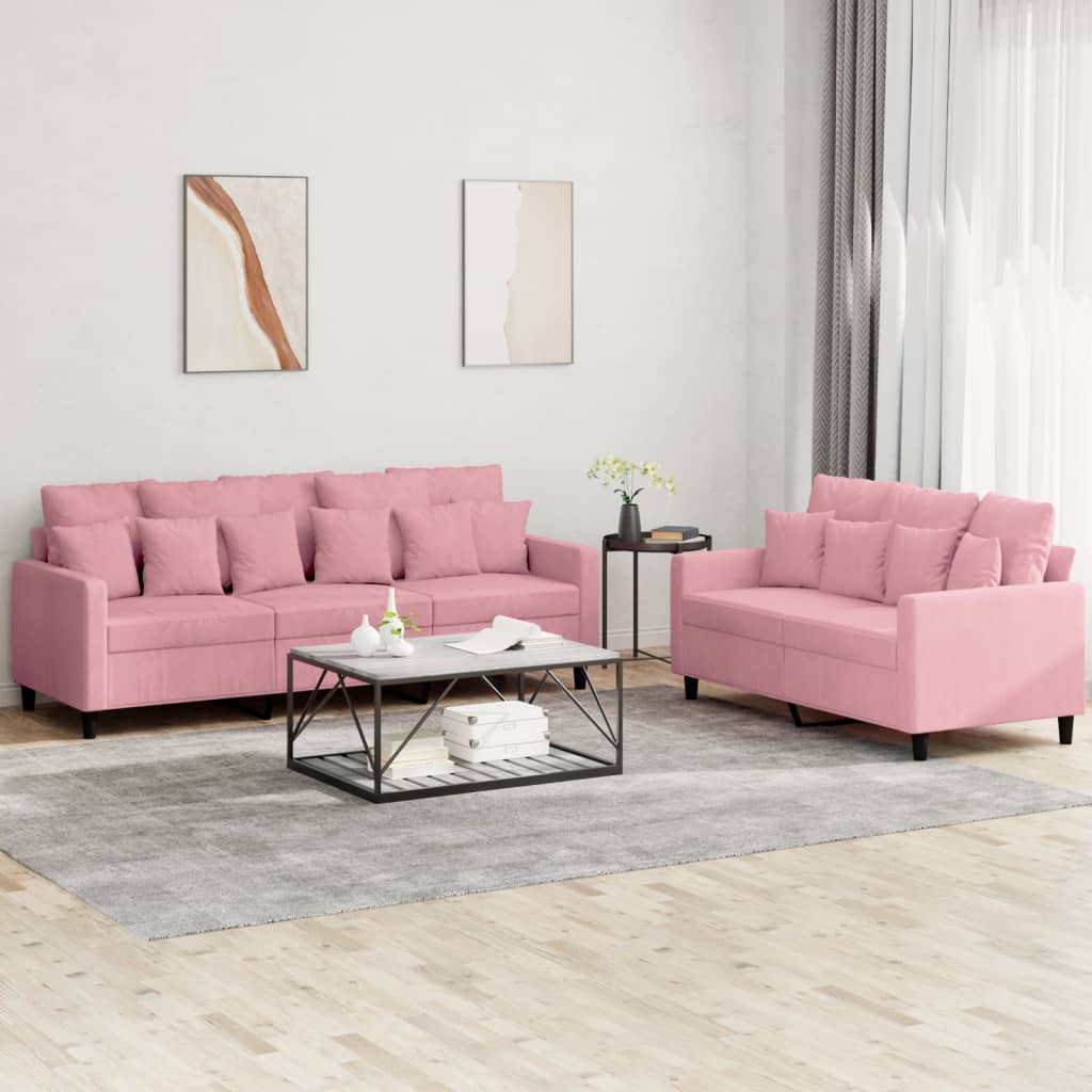 2 Pcs conjunto de sofás com almofadões veludo rosa