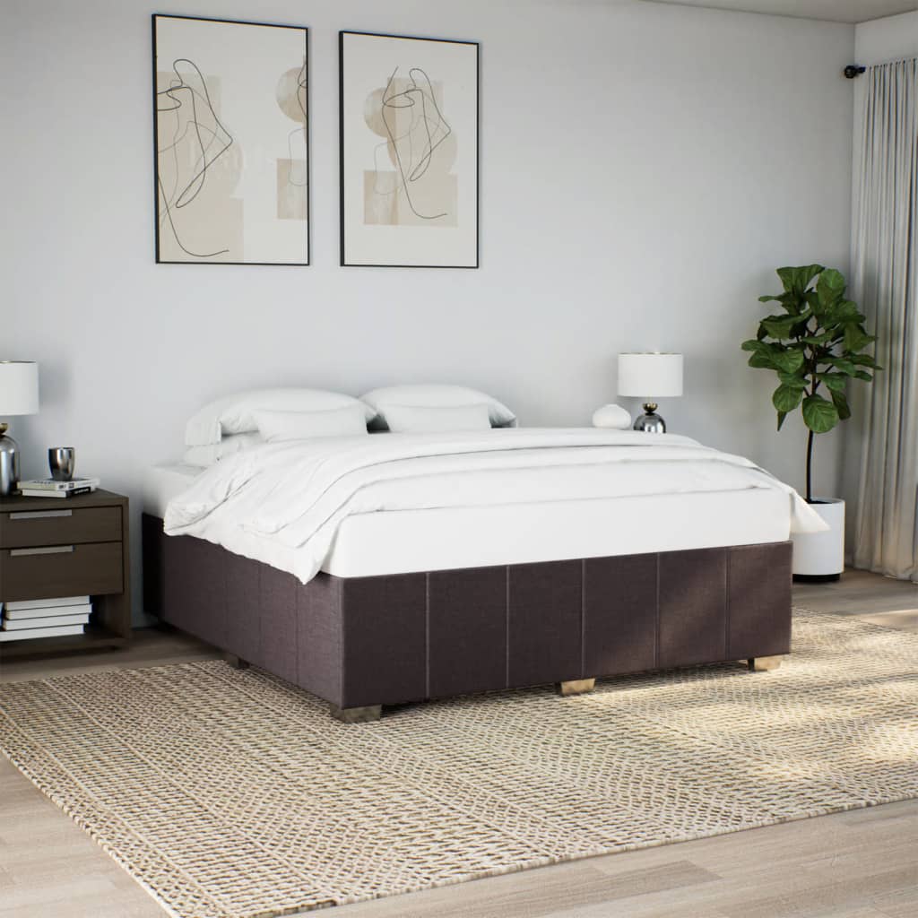 Estrutura de cama sem colchão 200x200 cm tecido castanho-escuro