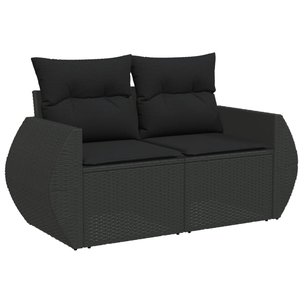 8 Pcs conjunto sofás de jardim com almofadões vime PE preto