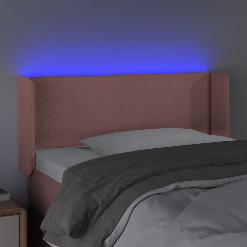 Cabeceira de cama c/ luzes LED veludo 103x16x78/88 cm rosa