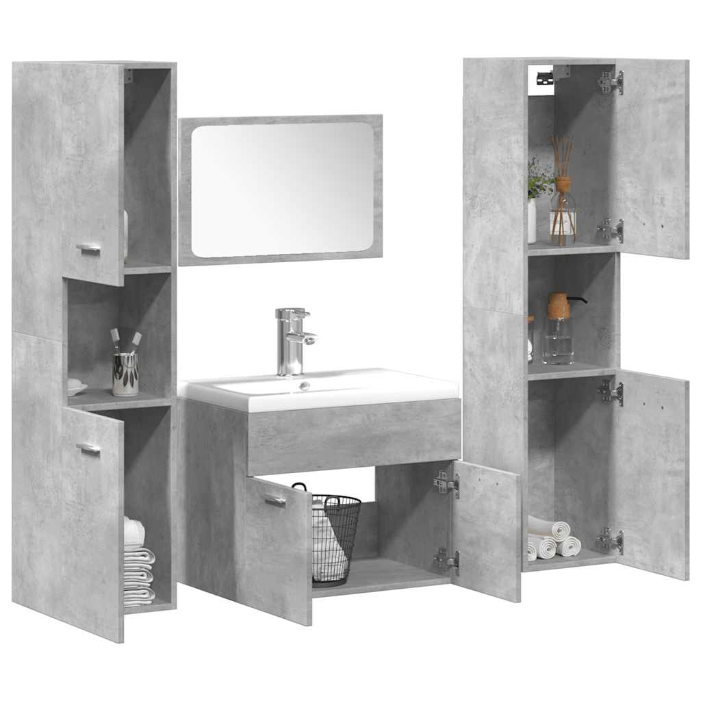 4 Pcs conj. móveis casa banho derivados madeira cinza cimento