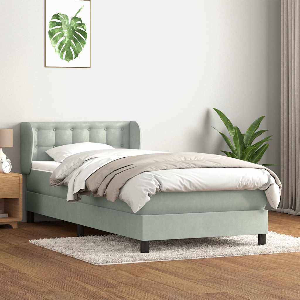 Cama com molas/colchão cinzento-claro 80x220 cm veludo