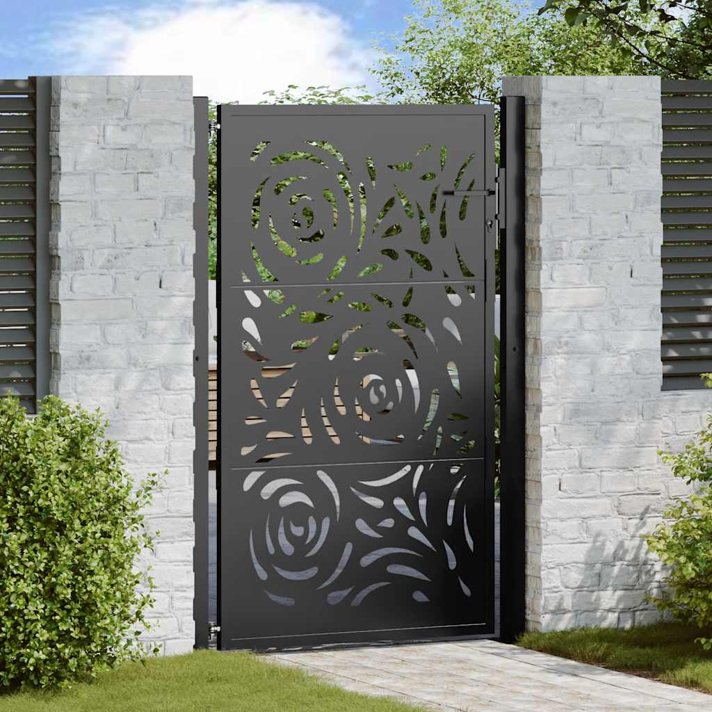 Portão de jardim preto 100x150 cm aço design chama