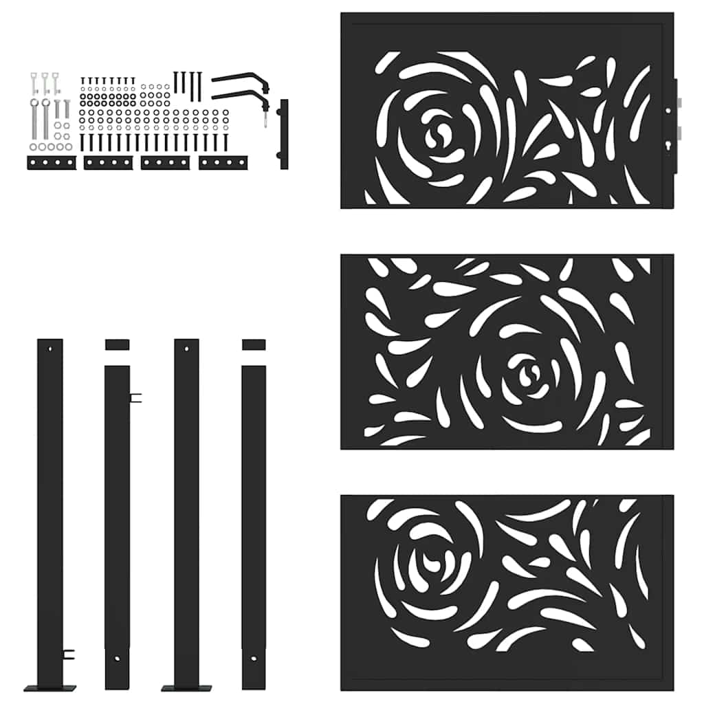 Portão de jardim preto 100x150 cm aço design chama