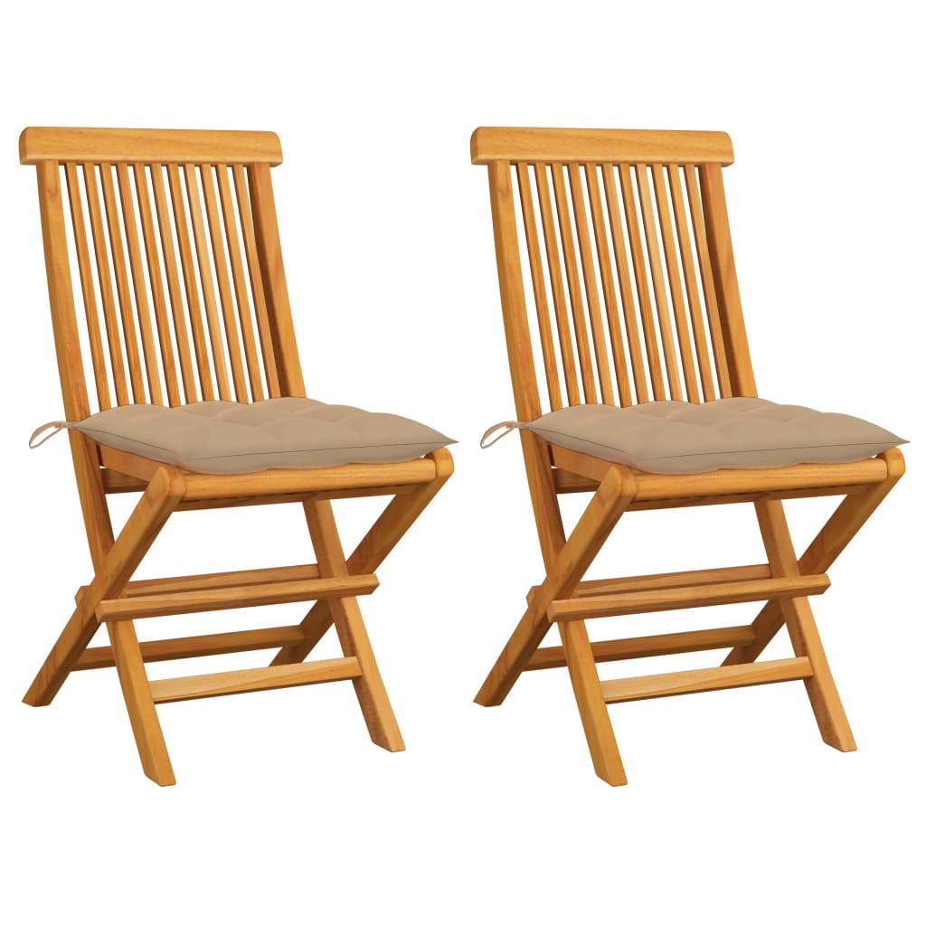 Cadeiras de jardim c/ almofadões beges 2 pcs teca maciça