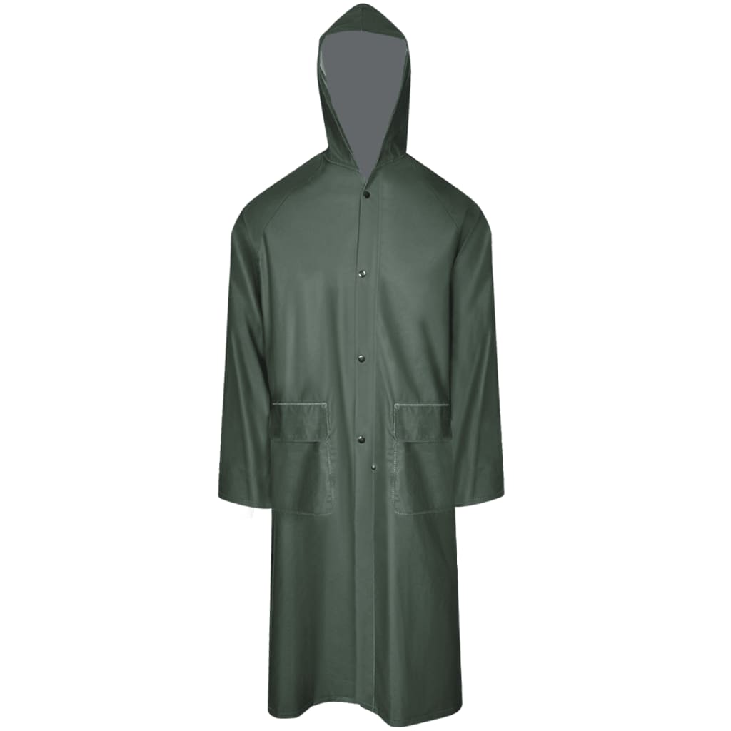 Capa de chuva comprida resistente e impermeável + capuz verde l