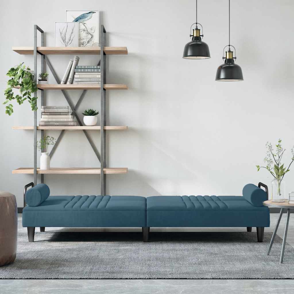 Sofá-cama com apoio de braços veludo azul