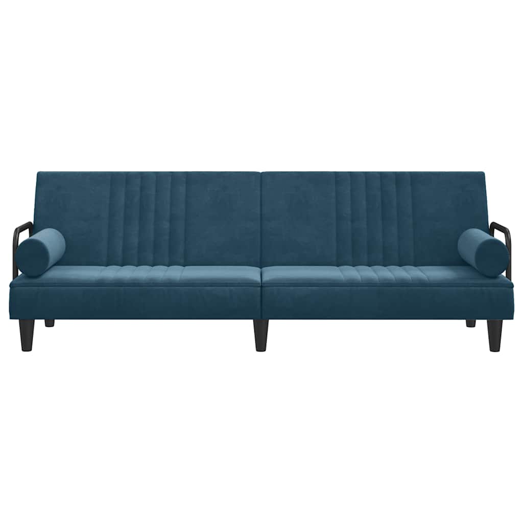Sofá-cama com apoio de braços veludo azul