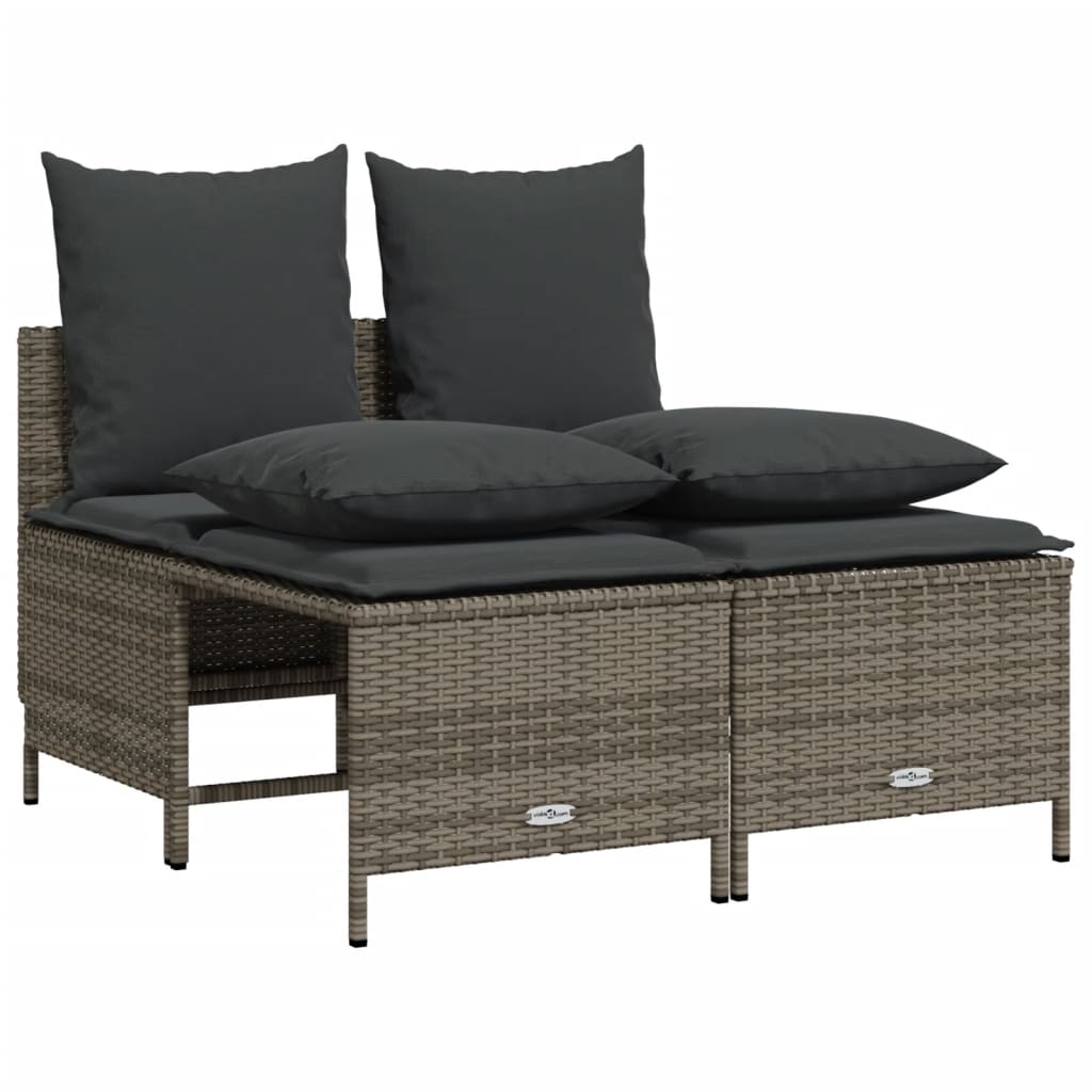 5 Pcs conjunto sofás de jardim c/ almofadões vime PE cinzento