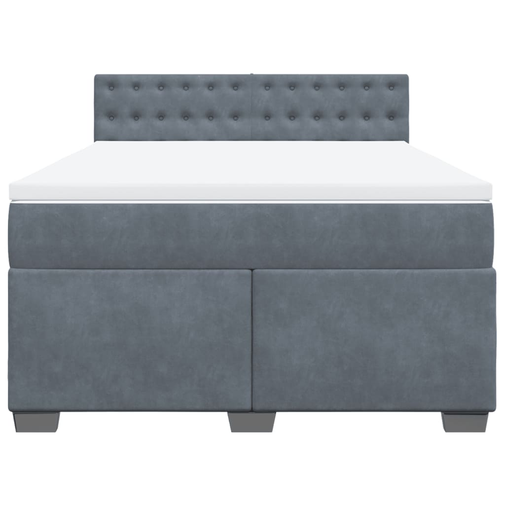 Cama com molas/colchão 140x190 cm veludo cinzento-escuro