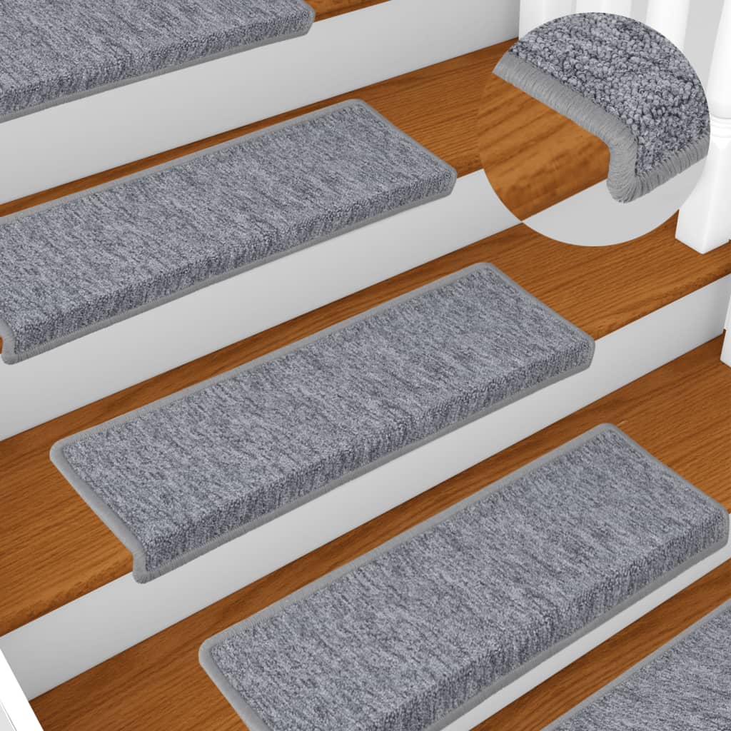 Tapetes de escada 15 peças 65x21x4 cm cinza claro com borda retangular