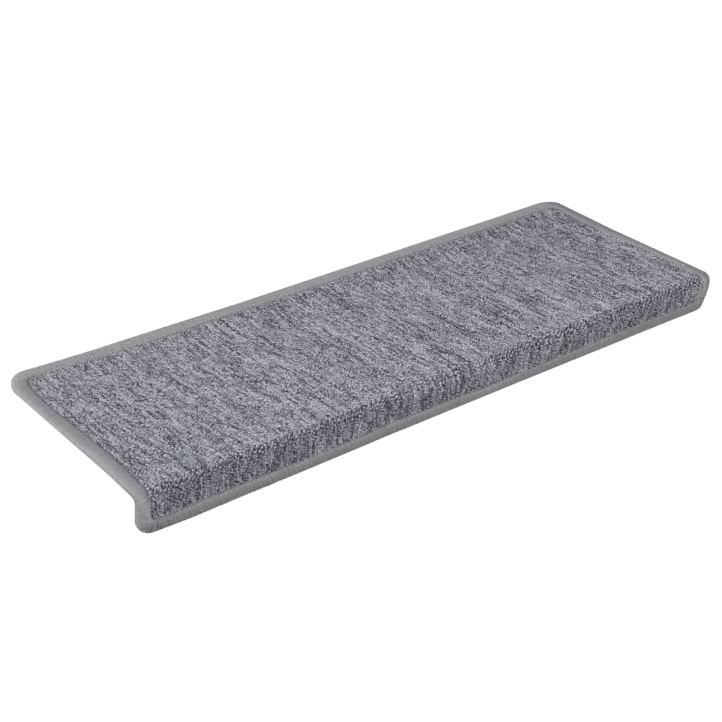 Tapetes de escada 15 peças 65x21x4 cm cinza claro com borda retangular
