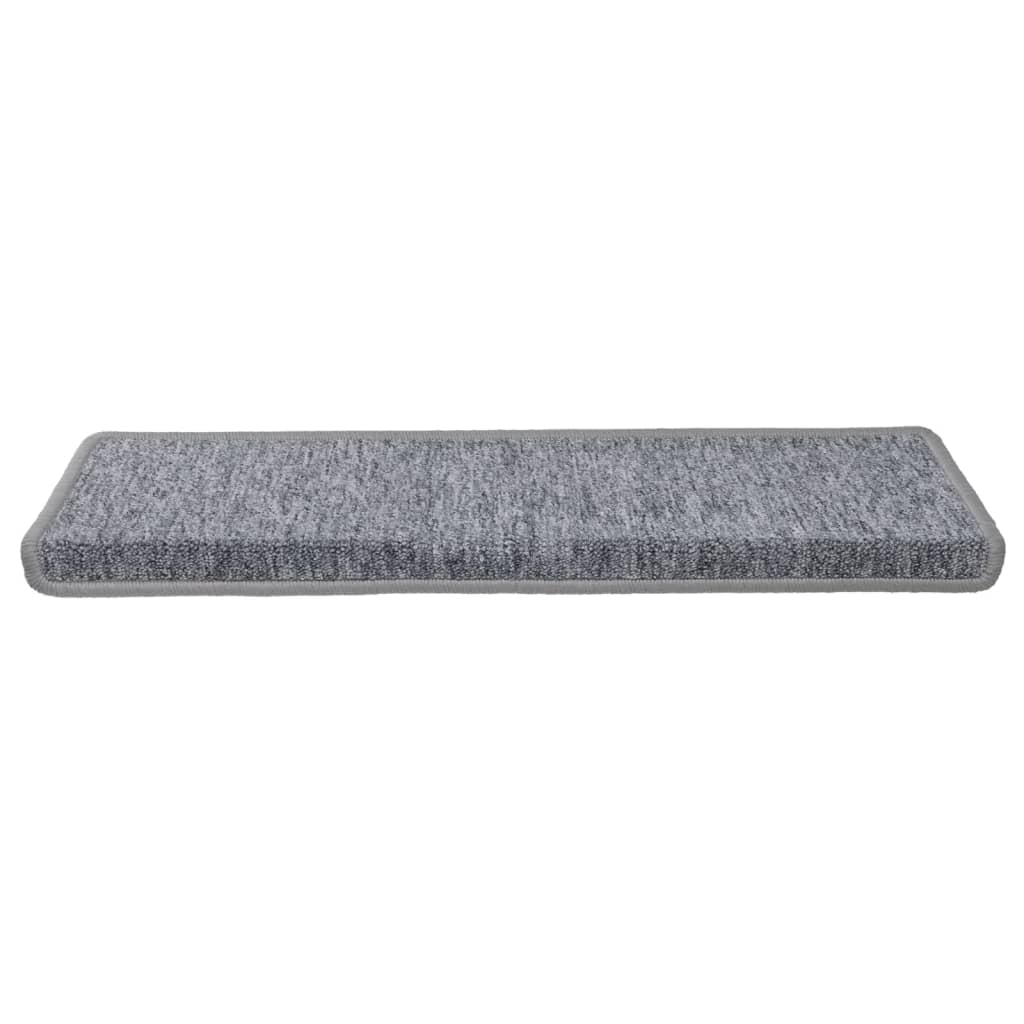 Tapetes de escada 15 peças 65x21x4 cm cinza claro com borda retangular