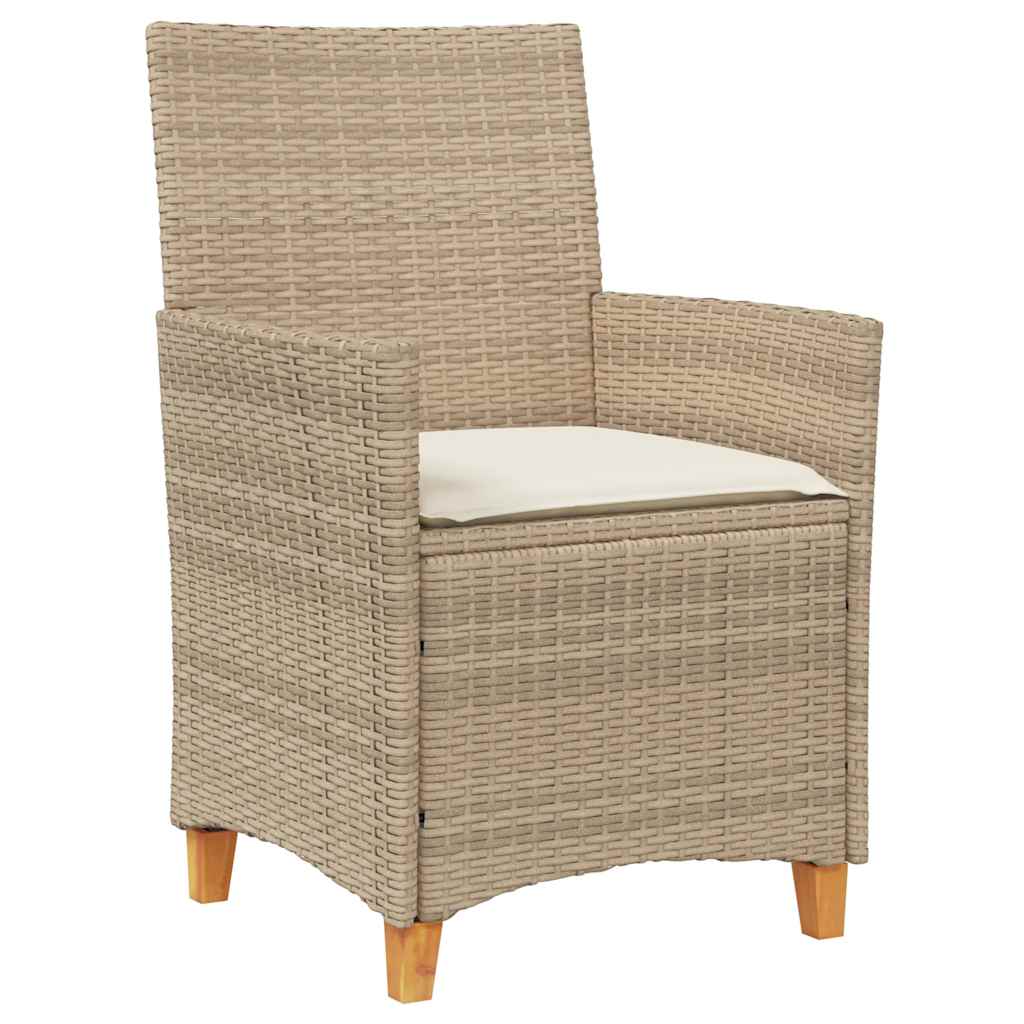 Cadeiras de jardim c/ almofadões 2 pcs vime PE/madeira bege