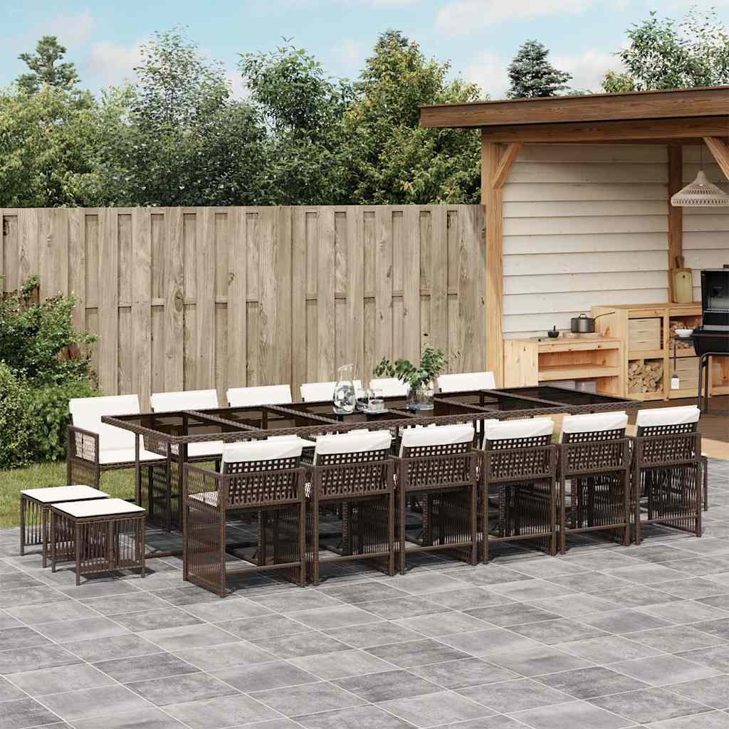17 Pcs conjunto jantar p/ jardim c/ almofadões vime PE castanho