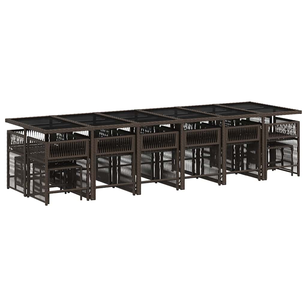 17 Pcs conjunto jantar p/ jardim c/ almofadões vime PE castanho