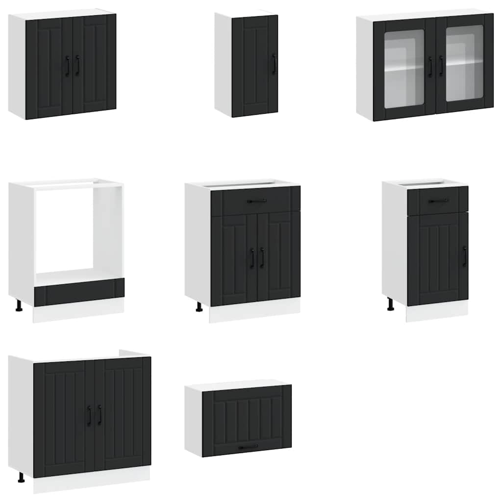 8 Peças armário de cozinha conjunto kalmar preto