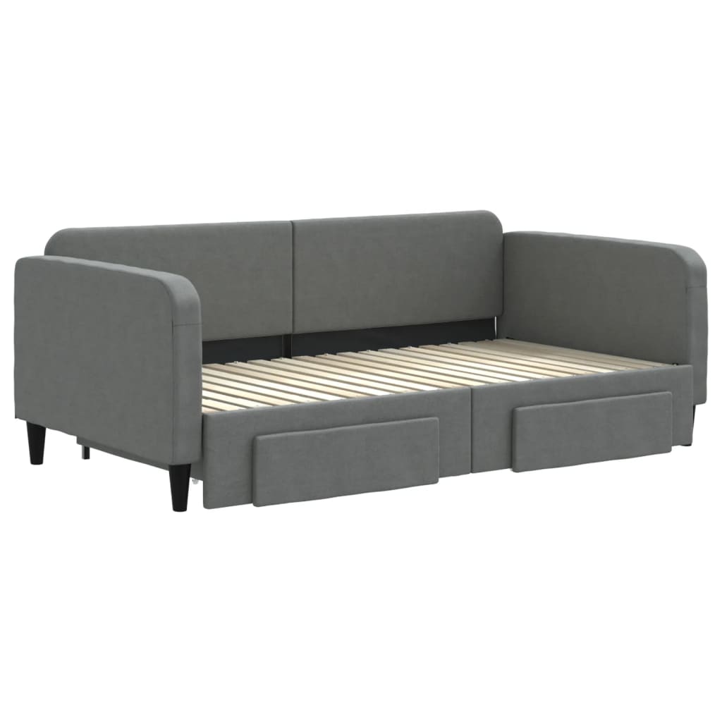 Sofá-cama c/ gavetão e gavetas 90x190 cm tecido cinzento-escuro