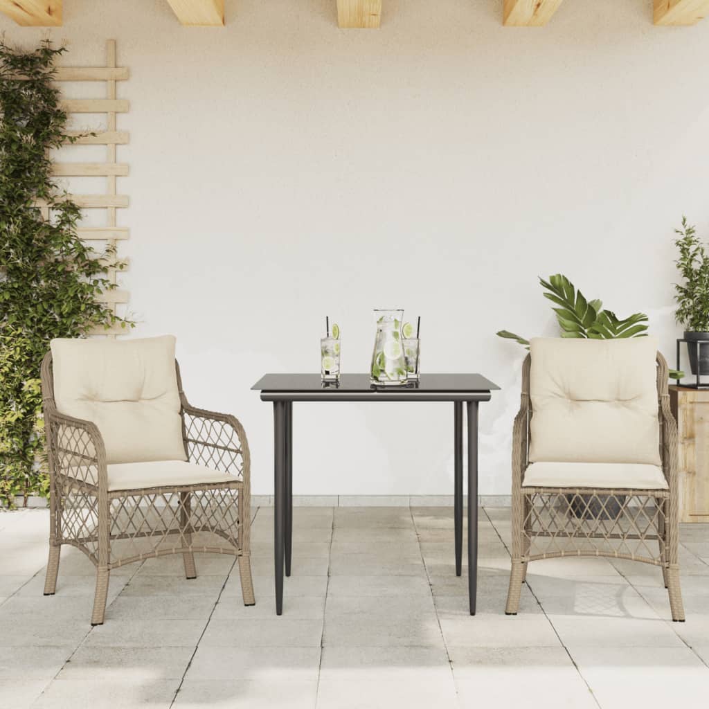 3 Pcs conjunto bistrô com almofadões vime PE bege