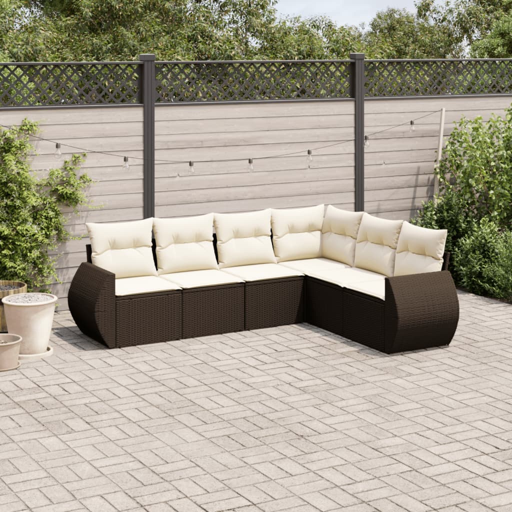6 Pcs conjunto de sofás jardim c/ almofadões vime PE castanho