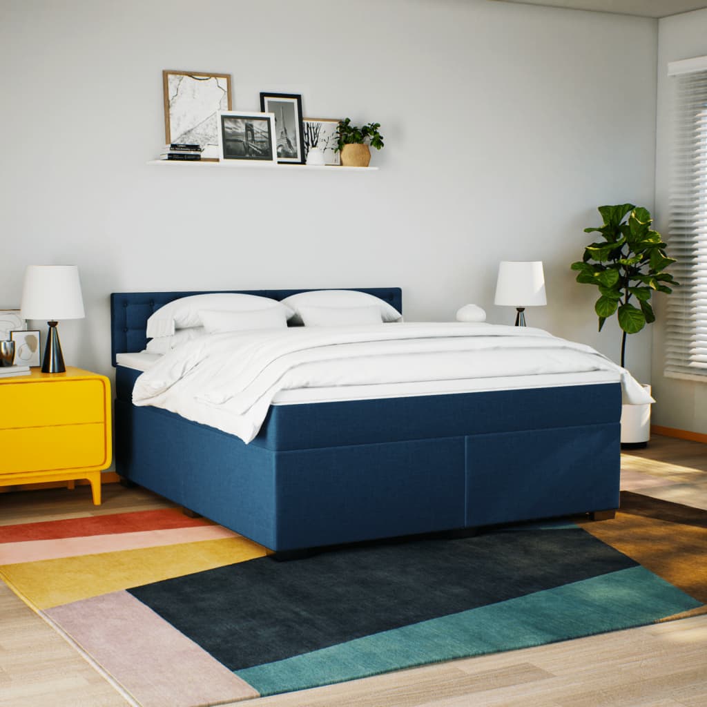 Cama com molas/colchão 180x200 cm tecido azul