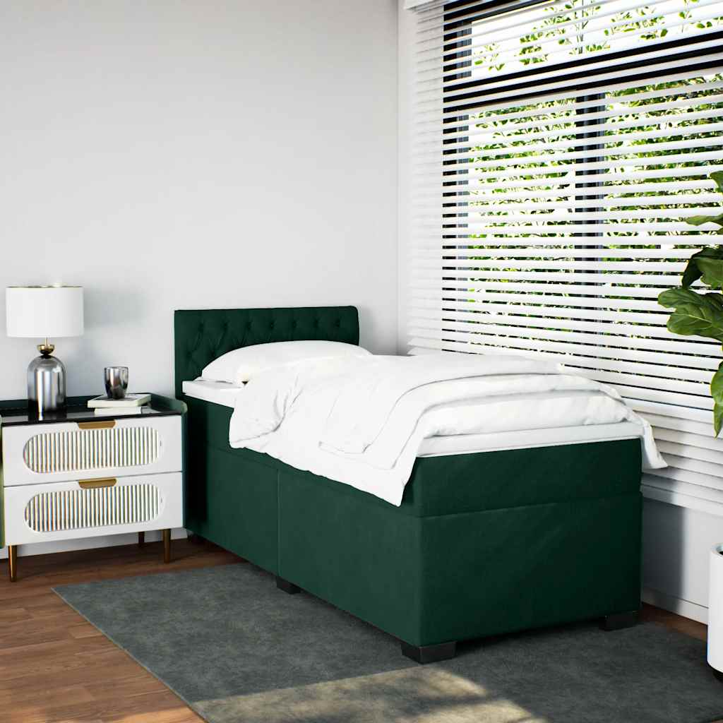 Cama com molas/colchão 100x200 cm veludo verde-escuro