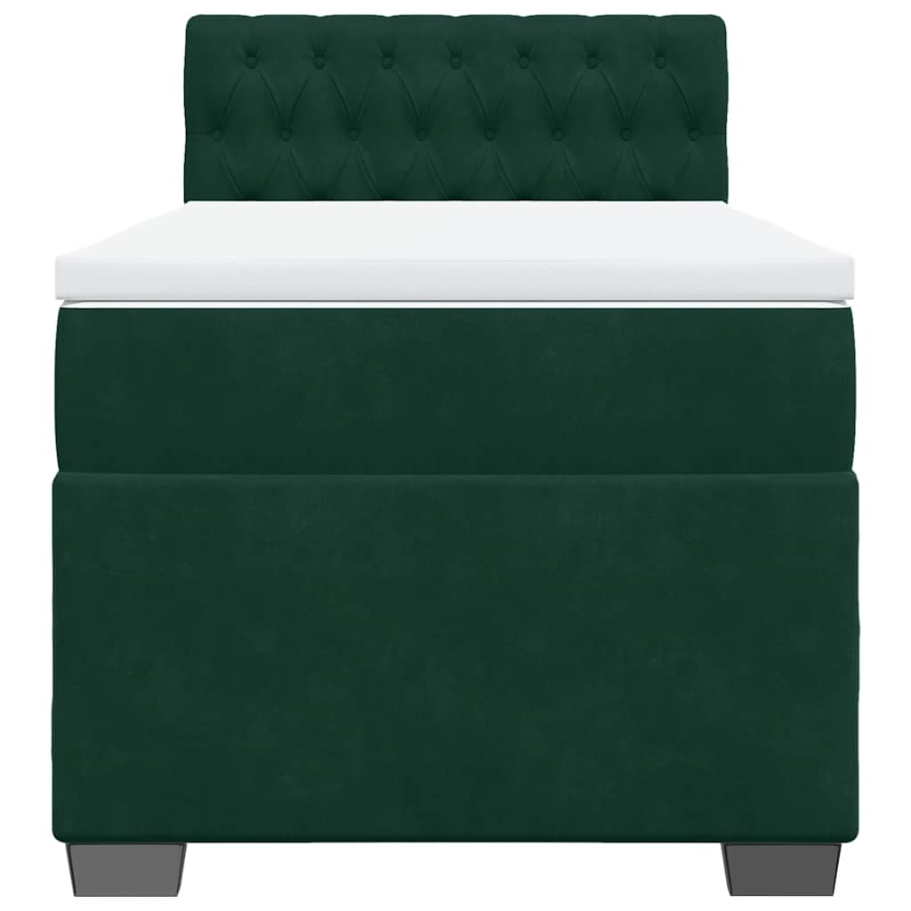 Cama com molas/colchão 100x200 cm veludo verde-escuro