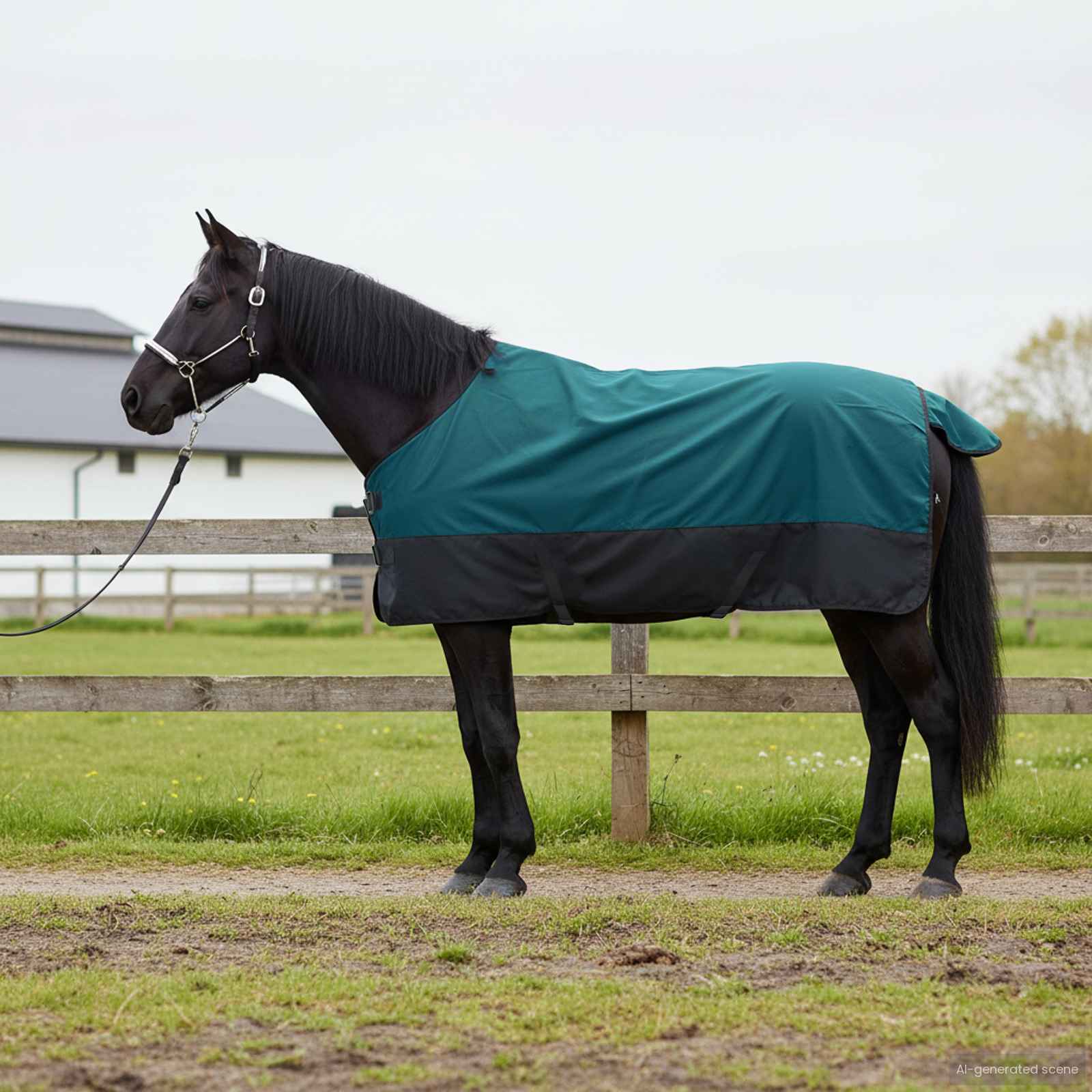 Cobertor de cavalo verde escuro e preto 75 cm poliéster